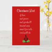 Kerstlijst - een grappig vrolijk Kerstgedicht Kaart (Gele Bloem)