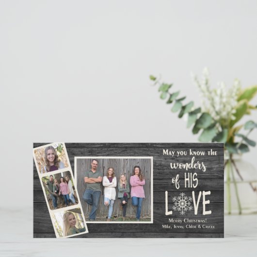 Kerstlijst op donker hout feestdagenkaart (Staand voorkant)