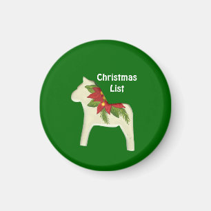 Kerstlijst Poinsettia Dala Horse Magneet