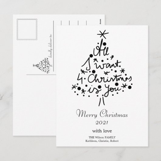 Kerstline art minimalistisch zwart-witcitaat feestdagenkaart (Voorkant / Achterkant)