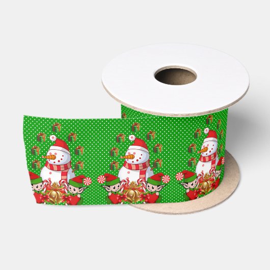 Kerstlint, vrolijk kerstfeest Sneeuwman Elf Satijnen Lint (Spoel)
