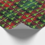 Kerstlintbomen op Tartan Plaid Cadeaupapier (Hoek)