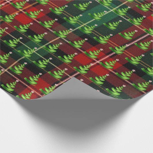 Kerstlintbomen op Tartan Plaid Cadeaupapier (Hoek)