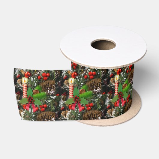 Kerstlintje, kerstkaarsje satijnen lint (Spoel)