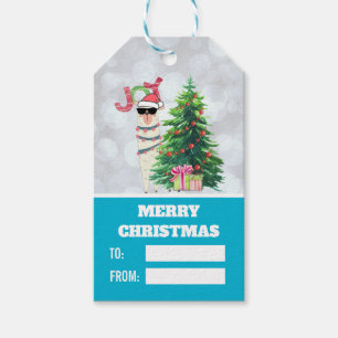Kerstllama Joy Typografie Silver Bokeh Cadeaulabel