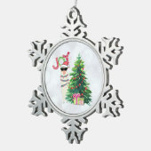 Kerstllama | Joy Typografie | Silver Bokeh Tin Sneeuwvlok Ornament (Rechts)