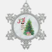 Kerstllama | Joy Typografie | Silver Bokeh Tin Sneeuwvlok Ornament (Voorkant)
