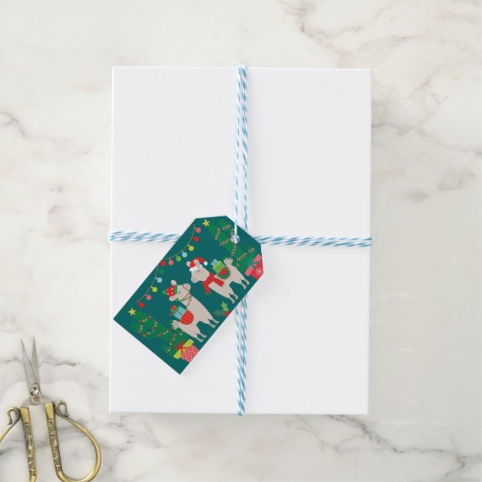 Kerstllamas Cadeaulabel (Met Touw)