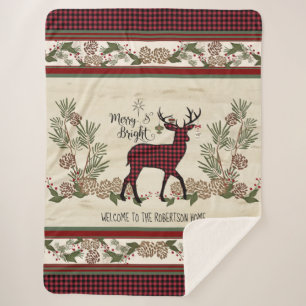kerstlodge Merry Bright Deer Buffalo Pset Sherpa Deken