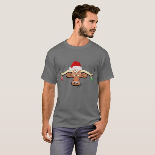 KerstLonghorn Steer T-shirt (Voorkant volledig)