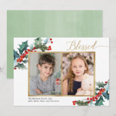 Kerstloze braam gouden twee fotokaarten met kerstt (Voorkant / Achterkant)