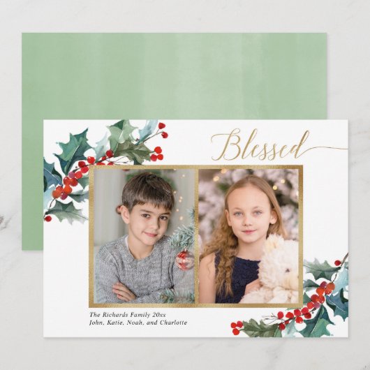 Kerstloze braam gouden twee fotokaarten met kerstt (Voorkant / Achterkant)