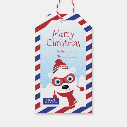Kerstluchtpost met polair Beer Gift Label Cadeaulabel (Voorkant)