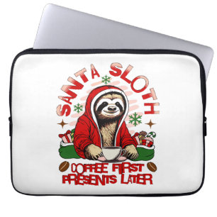 Kerstluiaard die koffie drinkt laptop sleeve