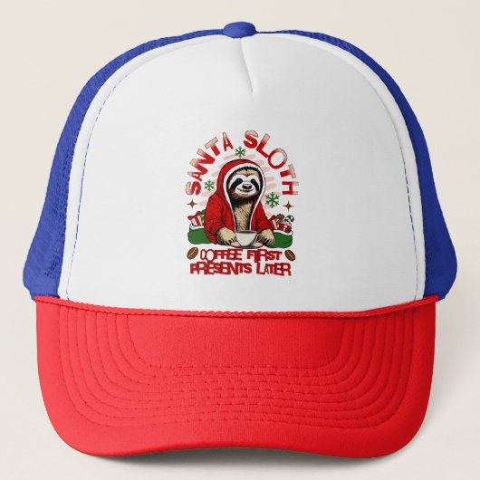 Kerstluiaard die koffie drinkt trucker pet (Voorkant)