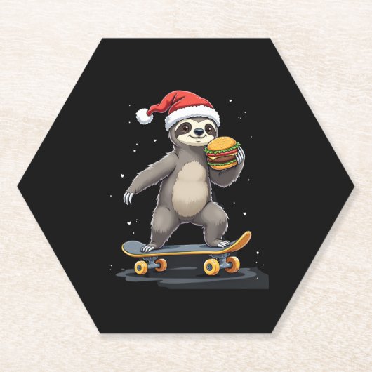 KERSTLUIAARD Grappige Kerst Skateboard Luiaard Kartonnen Onderzetters (Voorkant)