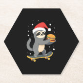 KERSTLUIAARD Grappige Kerst Skateboard Luiaard ( Kartonnen Onderzetters (Voorkant)