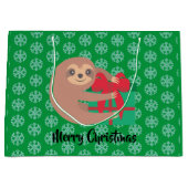 Kerstluiaard met cadeau groen sneeuwvlok groot cadeauzakje (Voorkant)