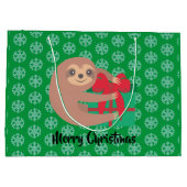 Kerstluiaard met cadeau groen sneeuwvlok groot cadeauzakje (Achterkant)