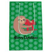 Kerstluiaard met cadeau groene sneeuwvlok medium cadeauzakje (Achterkant)