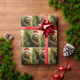 Kerstluiaard met een kerstmannenhoed cadeaupapier
