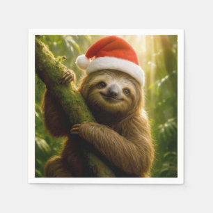 Kerstluiaard met een kerstmannenhoed servet