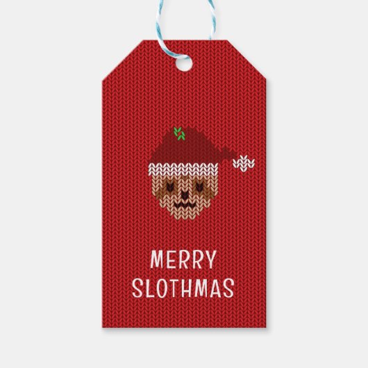 Kerstluiaard Vrolijk Slothmas Feestelijk Rood Cadeaulabel (Voorkant)