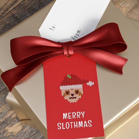 Kerstluiaard Vrolijk Slothmas Feestelijk Rood Cadeaulabel