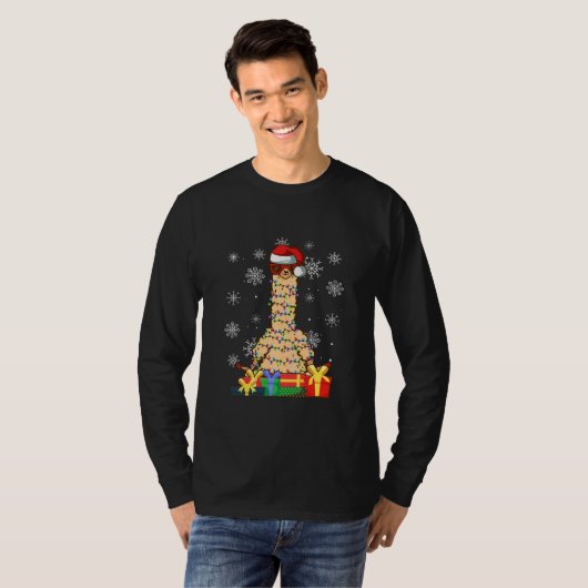 Kerstluiboom Llama Santa Hat Xmas T-shirt (Voorkant volledig)
