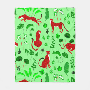kerstluipaard cheetah monstera plant fleece deken