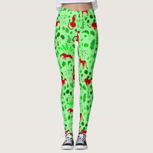 kerstluipaard cheetah monstera plant leggings (Voorkant)