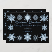 Kerstlunch blauwe sneeuwvlokken kaart (Voorkant / Achterkant)