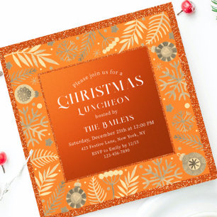 Kerstlunch Oranje Glitter Versiering Kaart