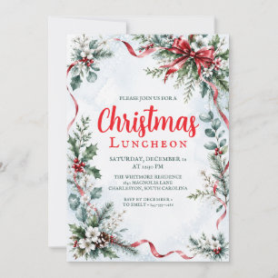 Kerstlunch Rood Lint Waterverf Groen Kaart