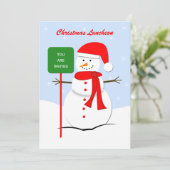 Kerstlunch uitnodiging Sneeuwman (Staand voorkant)