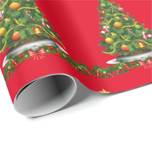 Kerstm Wrap Papier Kerstboom Rood (Rol Hoek)