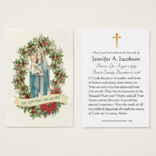Kerstmaagd Mary Funeral Memorial Heilige Kaart