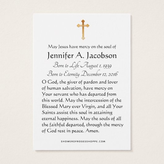 Kerstmaagd Mary Funeral Memorial Heilige Kaart (Achterkant)