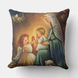 Kerstmaagd Mary met Christus Kind & Angel Kussen