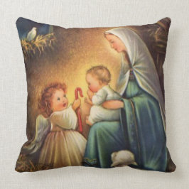 Kerstmaagd Mary met Christus Kind & Angel Kussen