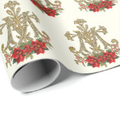 Kerstmaagd Mary Monogram Poinsettia Cadeaupapier (Rol Hoek)