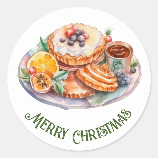 Kerstmaal Aquarel Ronde Sticker (Voorkant)