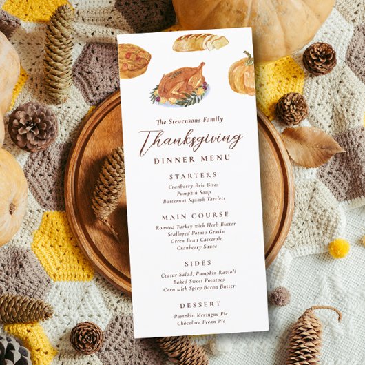 Kerstmaal kalkoen & taart waterverf rustiek menu