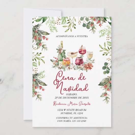 Kerstmaal Kerst Cocktails Feest Kaart (Voorkant)