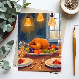 Kerstmaal met kalkoen | Gelukkig Thanksgiving gesc Briefkaart