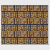 Kerstmaal met kalkoen in venster cadeaupapier (Vlak)