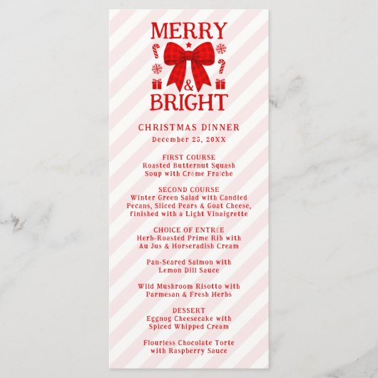 Kerstmaal met vrolijke en heldere rode geruite str menu (Voorkant)