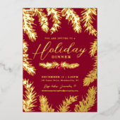 Kerstmaal rode bes christmas goud folie feestdagenkaart (Voorkant)