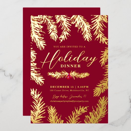 Kerstmaal rode bes christmas goud folie feestdagenkaart (Voorkant / Achterkant)