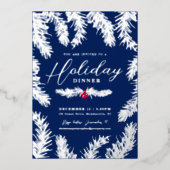 Kerstmaal rode bes kerstblauw folie feestdagenkaart (Voorkant)